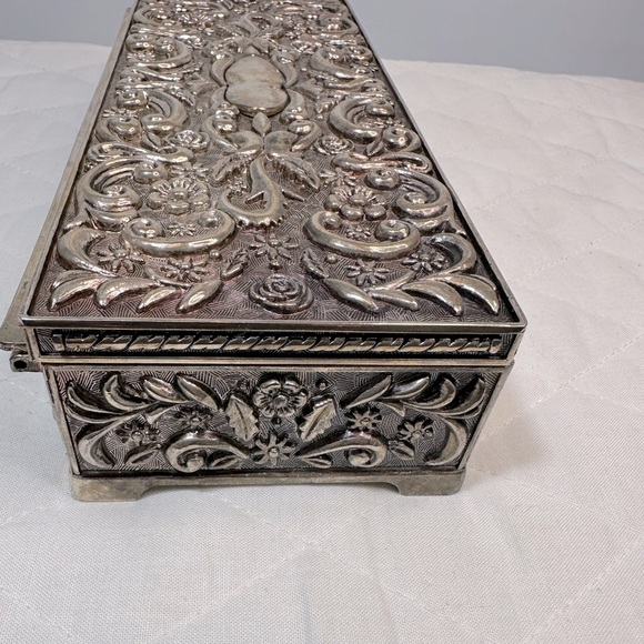 Vintage Godinger Ornate Silver Tone Decorative Jewelry Box 1992 Sturdy Metal - Picture 7 of 14